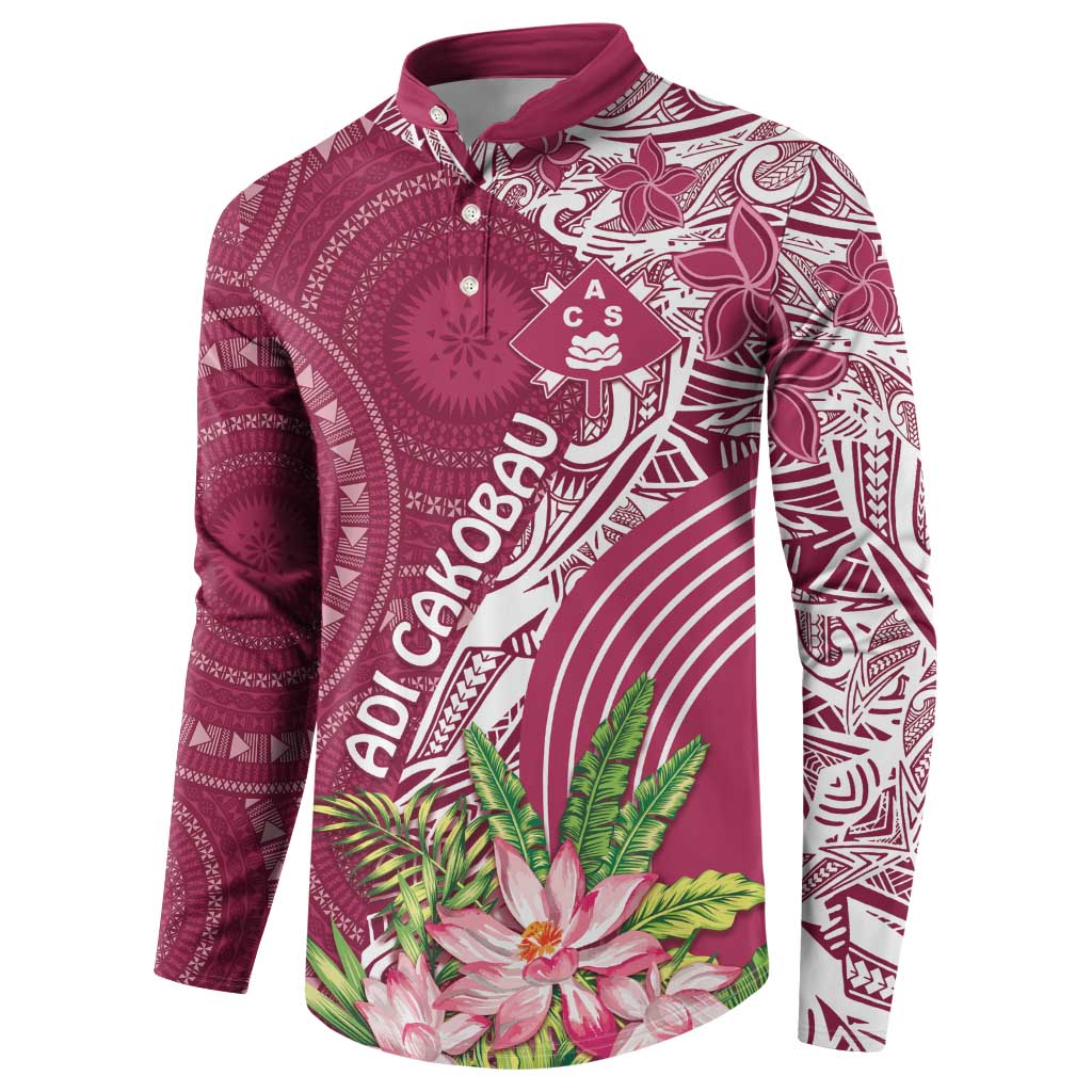 Fiji Adi Cakobau School Personalised Button Sweatshirt Masi Tapa Mix Plumeria