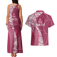Fiji Adi Cakobau School Personalised Couples Matching Tank Maxi Dress and Hawaiian Shirt Masi Tapa Mix Plumeria