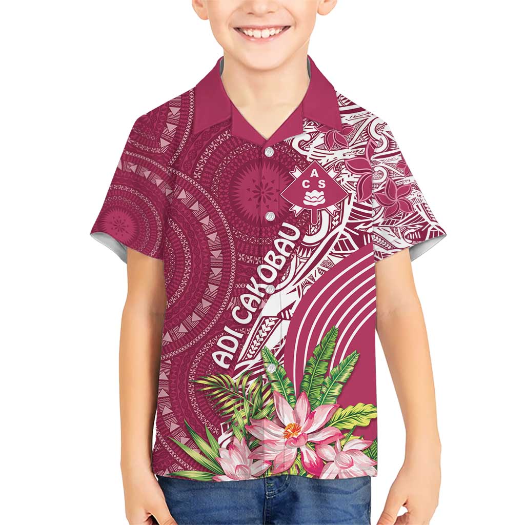 Fiji Adi Cakobau School Personalised Kid Hawaiian Shirt Masi Tapa Mix Plumeria