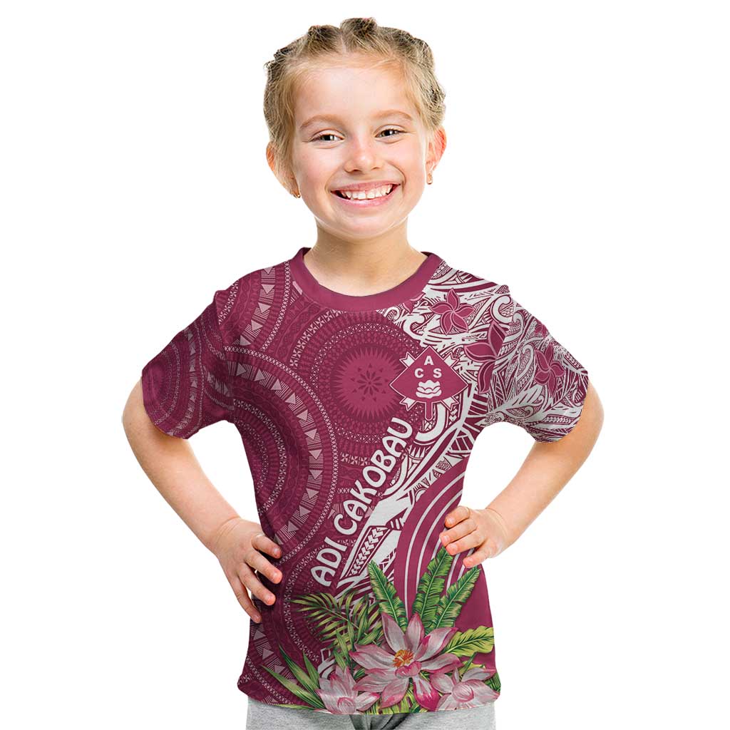Fiji Adi Cakobau School Personalised Kid T Shirt Masi Tapa Mix Plumeria