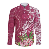 Fiji Adi Cakobau School Personalised Long Sleeve Button Shirt Masi Tapa Mix Plumeria