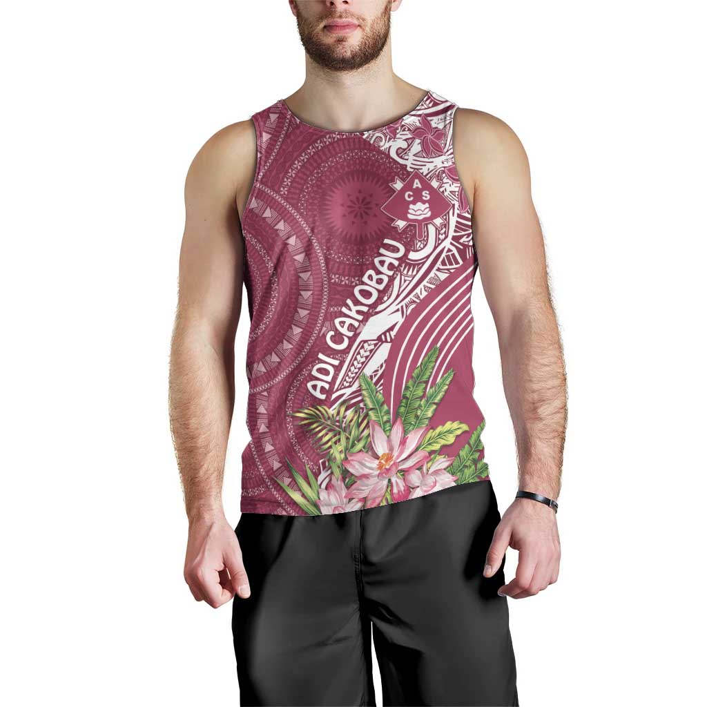 Fiji Adi Cakobau School Personalised Men Tank Top Masi Tapa Mix Plumeria
