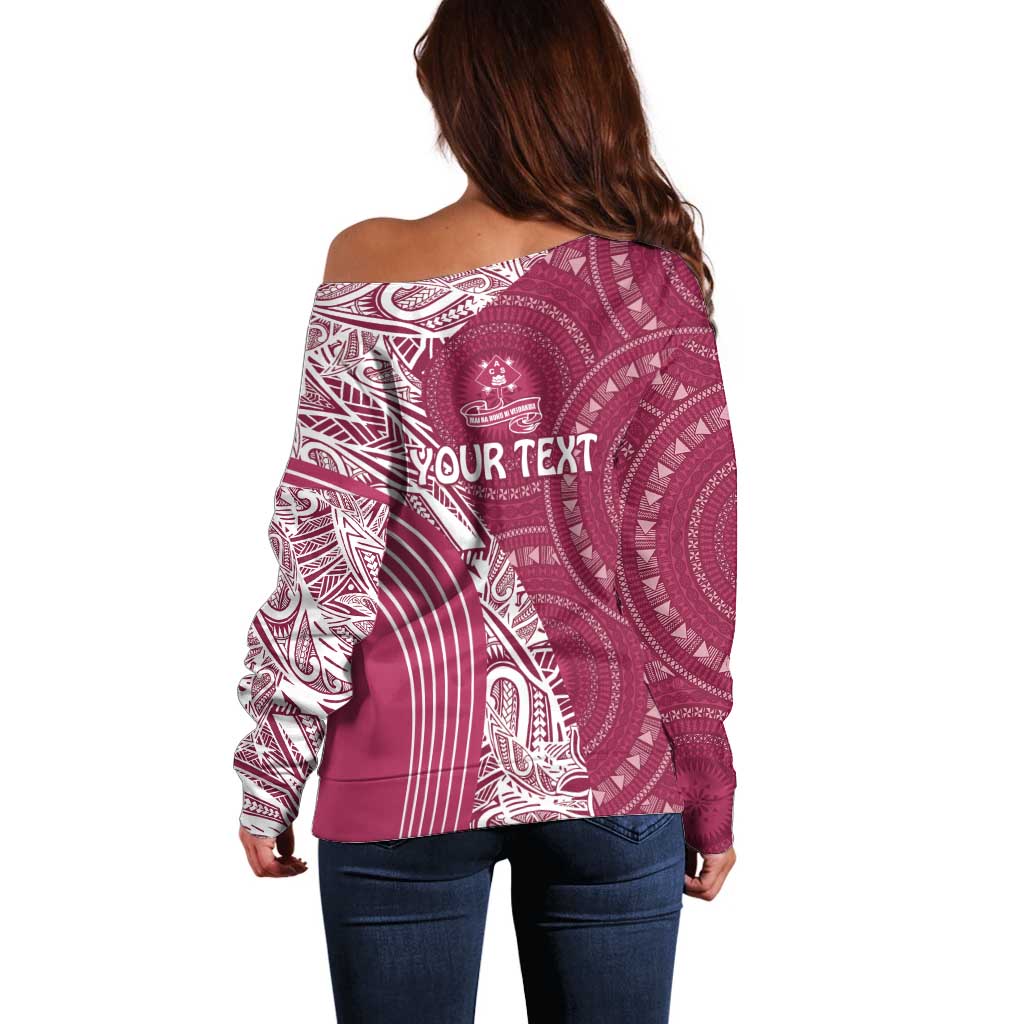 Fiji Adi Cakobau School Personalised Off Shoulder Sweater Masi Tapa Mix Plumeria