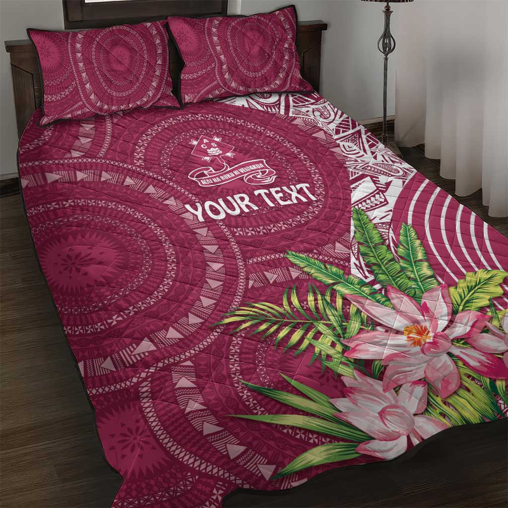 Fiji Adi Cakobau School Personalised Quilt Bed Set Masi Tapa Mix Plumeria