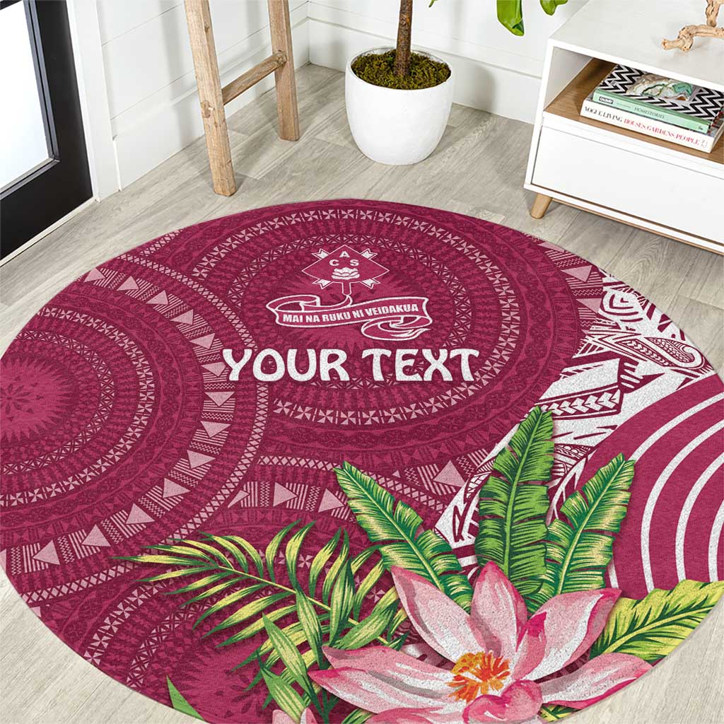 Fiji Adi Cakobau School Personalised Round Carpet Masi Tapa Mix Plumeria