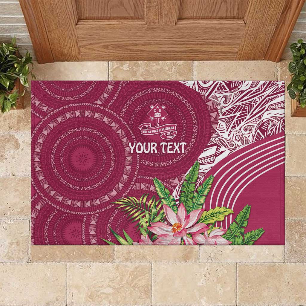 Fiji Adi Cakobau School Personalised Rubber Doormat Masi Tapa Mix Plumeria