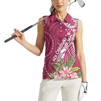 Fiji Adi Cakobau School Personalised Women Sleeveless Polo Shirt Masi Tapa Mix Plumeria