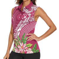 Fiji Adi Cakobau School Personalised Women Sleeveless Polo Shirt Masi Tapa Mix Plumeria