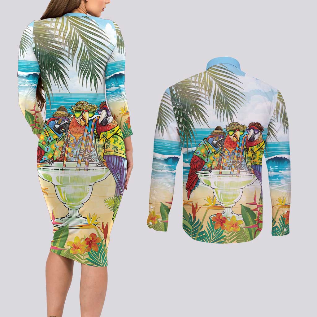 It's 5 o'clock Somewhere Couples Matching Long Sleeve Bodycon Dress and Long Sleeve Button Shirt Beach Party LT7 - Polynesian Pride