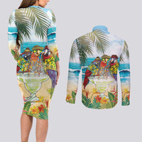 It's 5 o'clock Somewhere Couples Matching Long Sleeve Bodycon Dress and Long Sleeve Button Shirt Beach Party LT7 - Polynesian Pride