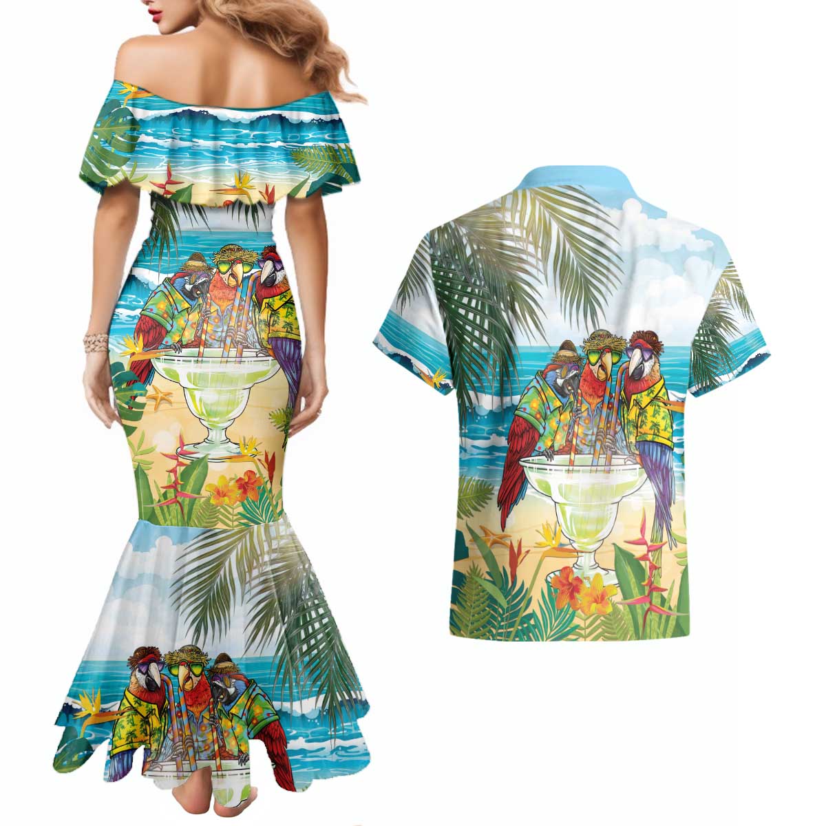 It's 5 o'clock Somewhere Couples Matching Mermaid Dress and Hawaiian Shirt Beach Party LT7 - Polynesian Pride
