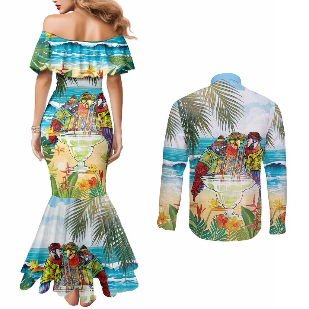 It's 5 o'clock Somewhere Couples Matching Mermaid Dress and Long Sleeve Button Shirt Beach Party LT7 - Polynesian Pride