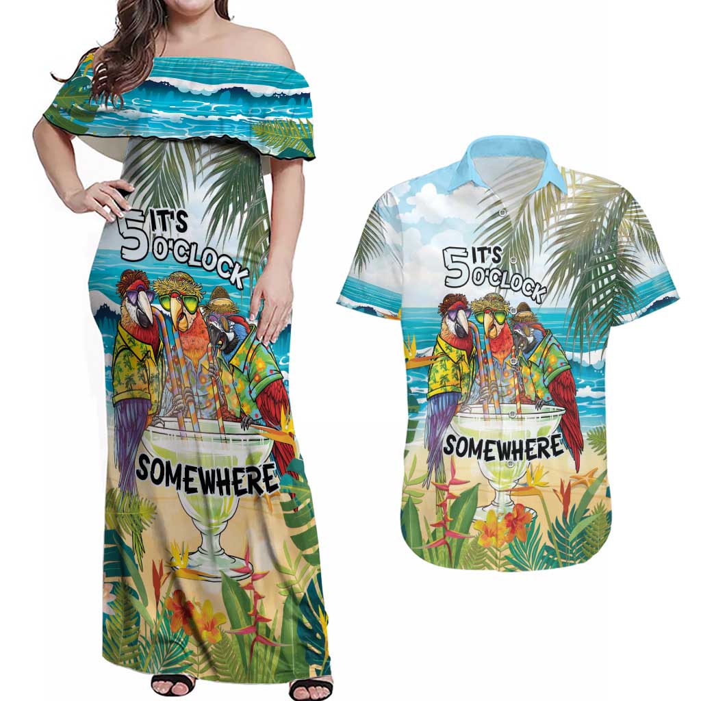 It's 5 o'clock Somewhere Couples Matching Off Shoulder Maxi Dress and Hawaiian Shirt Beach Party LT7 Colorful - Polynesian Pride