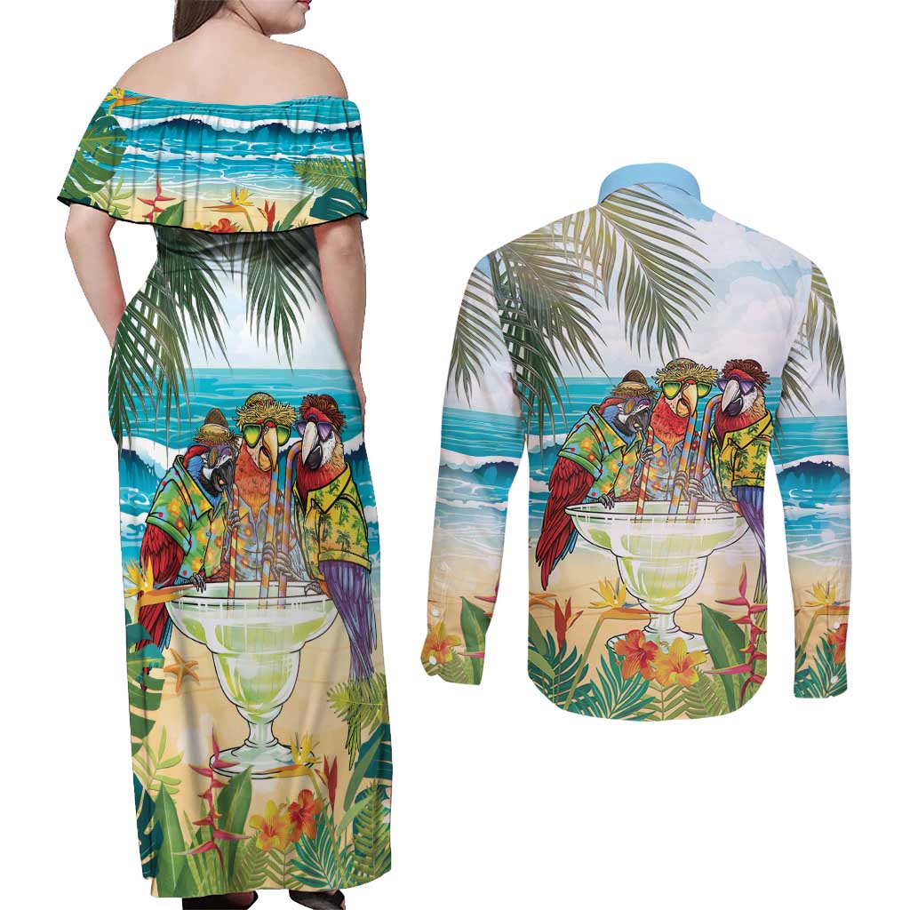 It's 5 o'clock Somewhere Couples Matching Off Shoulder Maxi Dress and Long Sleeve Button Shirt Beach Party LT7 - Polynesian Pride
