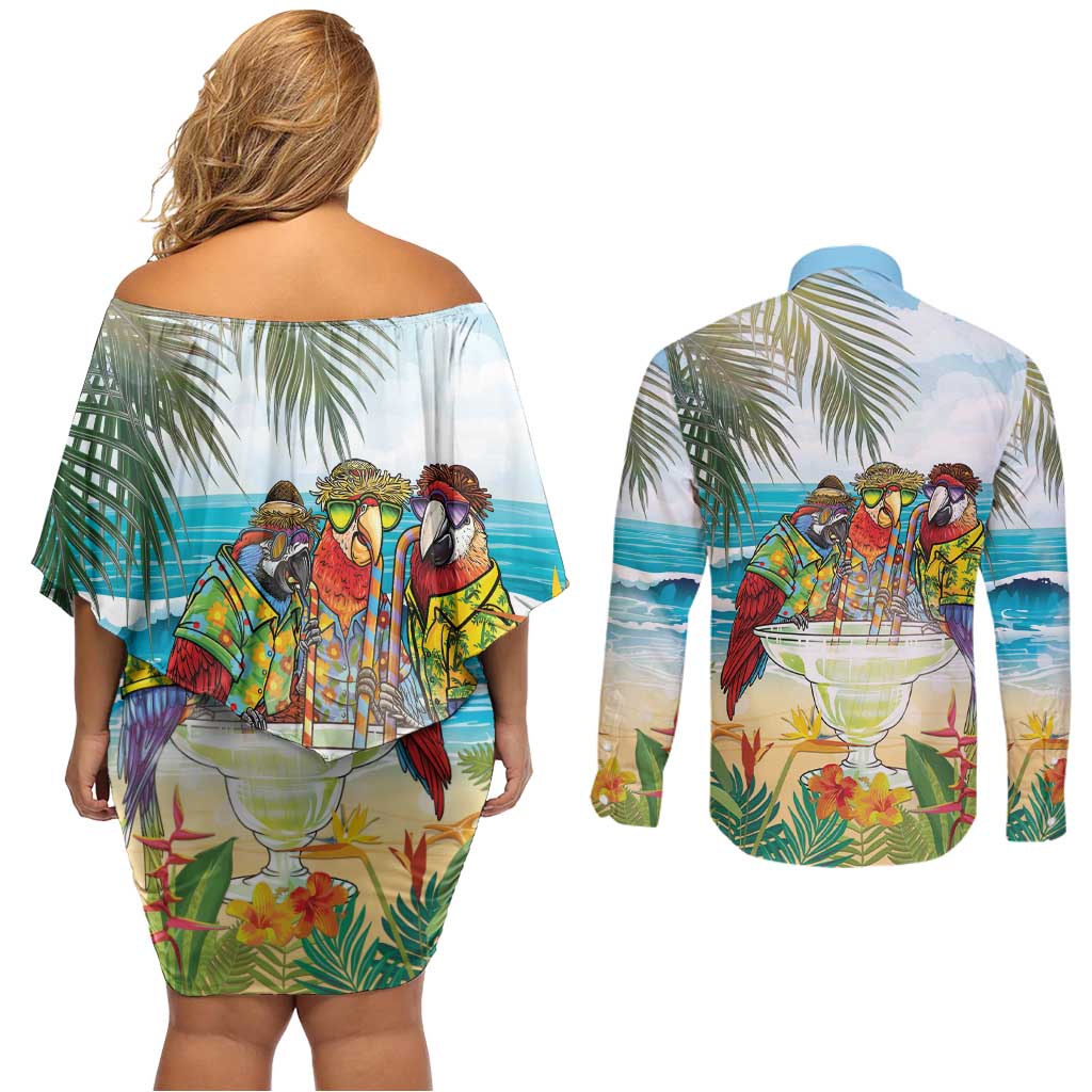 It's 5 o'clock Somewhere Couples Matching Off Shoulder Short Dress and Long Sleeve Button Shirt Beach Party LT7 - Polynesian Pride