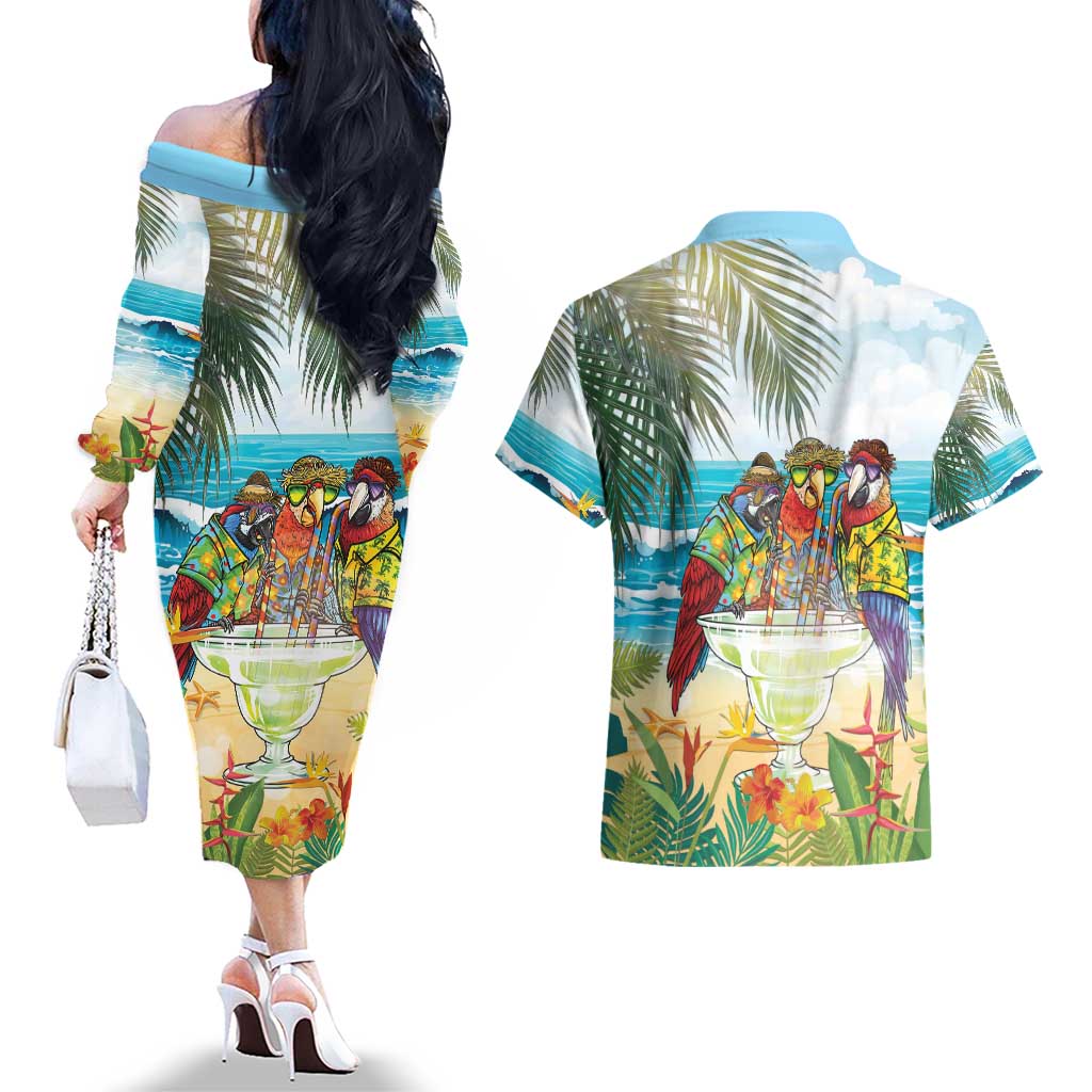 It's 5 o'clock Somewhere Couples Matching Off The Shoulder Long Sleeve Dress and Hawaiian Shirt Beach Party LT7 - Polynesian Pride
