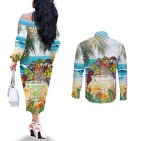 It's 5 o'clock Somewhere Couples Matching Off The Shoulder Long Sleeve Dress and Long Sleeve Button Shirt Beach Party LT7 - Polynesian Pride
