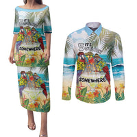 It's 5 o'clock Somewhere Couples Matching Puletasi and Long Sleeve Button Shirt Beach Party LT7 Colorful - Polynesian Pride