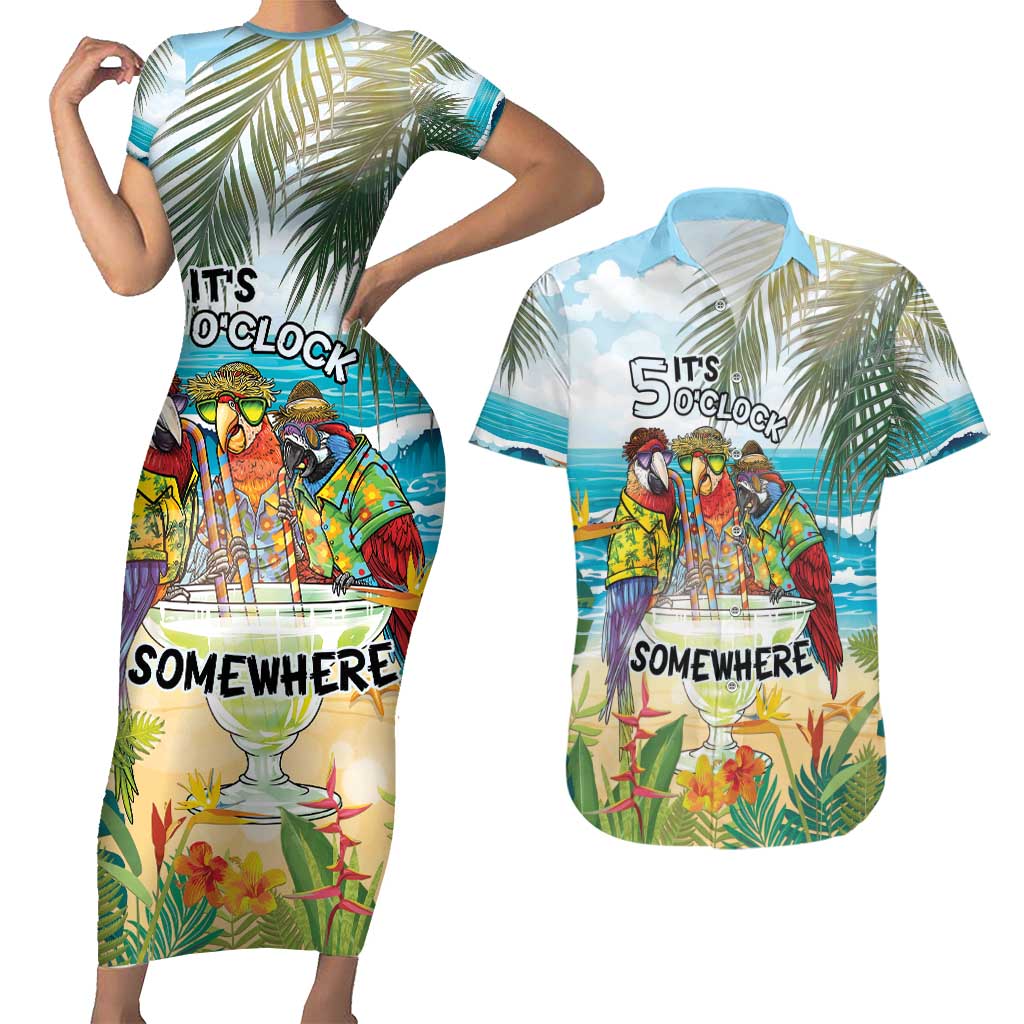 It's 5 o'clock Somewhere Couples Matching Short Sleeve Bodycon Dress and Hawaiian Shirt Beach Party LT7 Colorful - Polynesian Pride