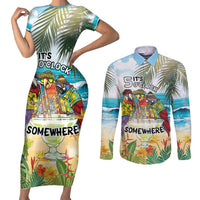 It's 5 o'clock Somewhere Couples Matching Short Sleeve Bodycon Dress and Long Sleeve Button Shirt Beach Party LT7 Colorful - Polynesian Pride