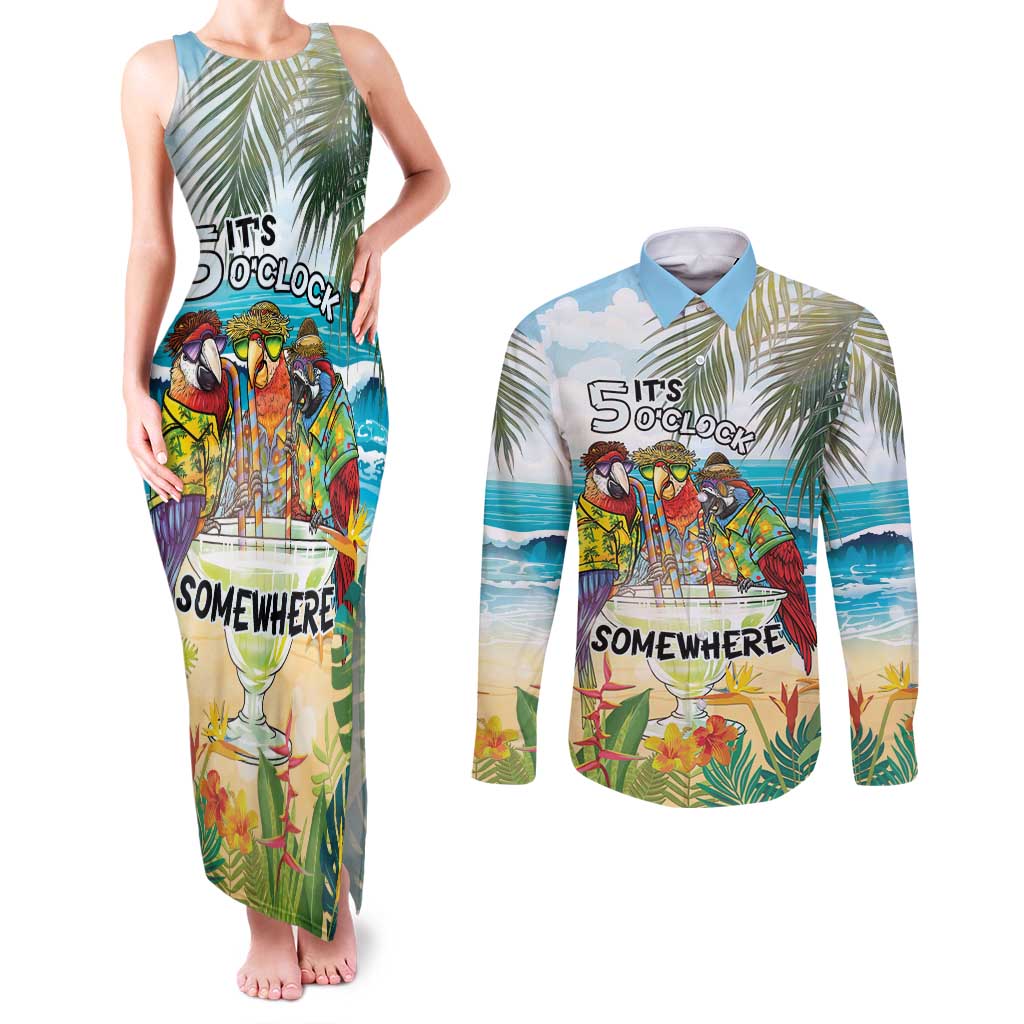 It's 5 o'clock Somewhere Couples Matching Tank Maxi Dress and Long Sleeve Button Shirt Beach Party LT7 Colorful - Polynesian Pride