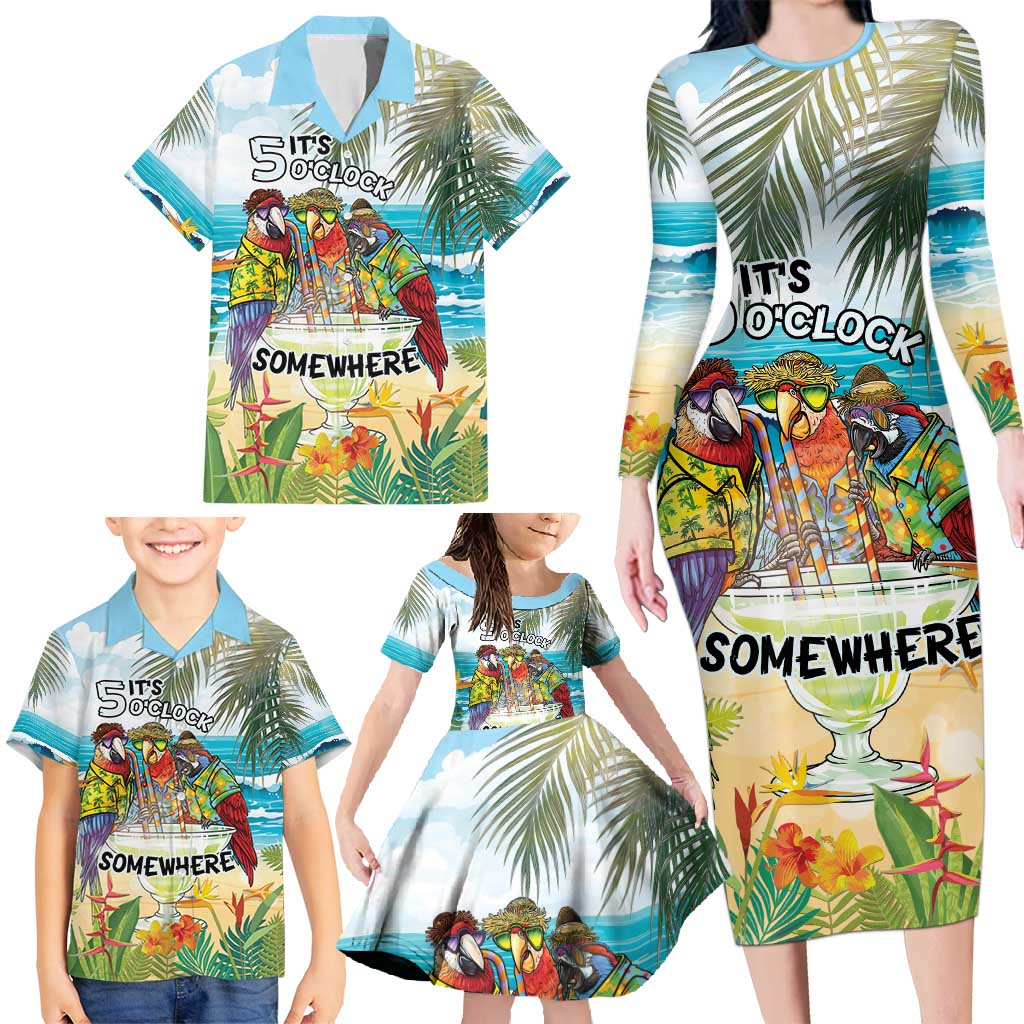 It's 5 o'clock Somewhere Family Matching Long Sleeve Bodycon Dress and Hawaiian Shirt Beach Party LT7 - Polynesian Pride