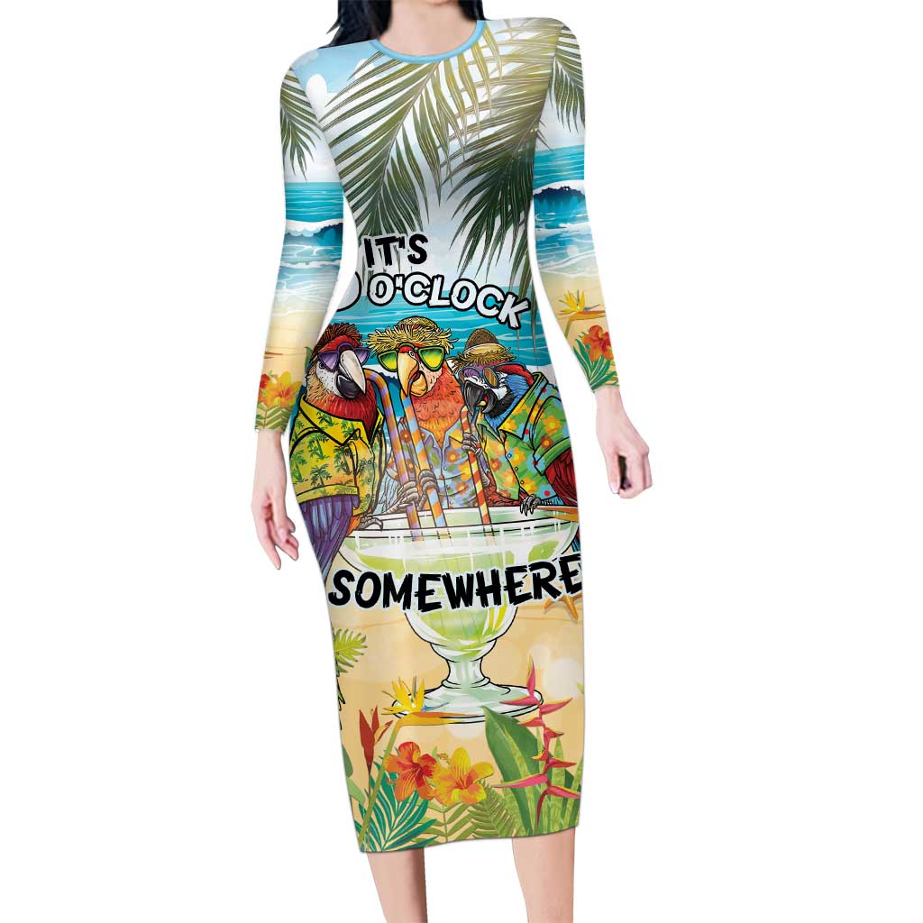 It's 5 o'clock Somewhere Family Matching Long Sleeve Bodycon Dress and Hawaiian Shirt Beach Party LT7 Mom's Dress Colorful - Polynesian Pride