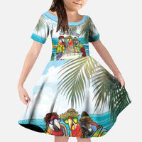 It's 5 o'clock Somewhere Family Matching Off The Shoulder Long Sleeve Dress and Hawaiian Shirt Beach Party LT7 Daughter's Dress Colorful - Polynesian Pride