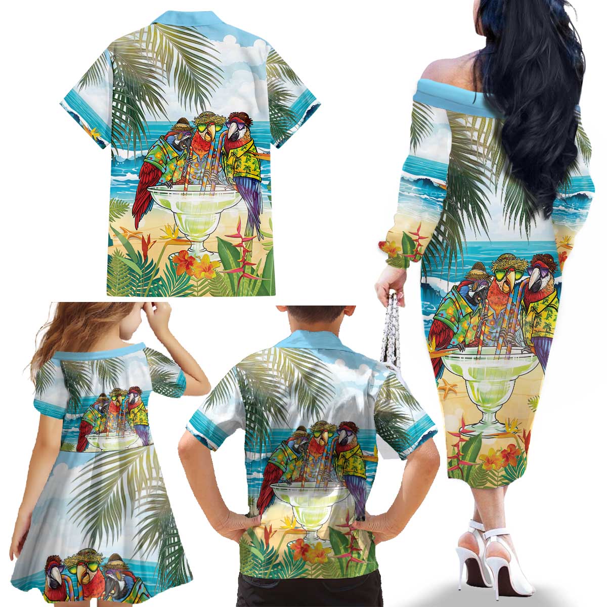 It's 5 o'clock Somewhere Family Matching Off The Shoulder Long Sleeve Dress and Hawaiian Shirt Beach Party LT7 - Polynesian Pride
