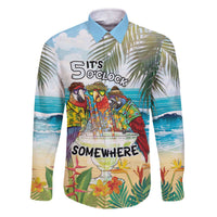 It's 5 o'clock Somewhere Family Matching Off The Shoulder Long Sleeve Dress and Hawaiian Shirt Beach Party LT7 Dad's Shirt - Long Sleeve Colorful - Polynesian Pride