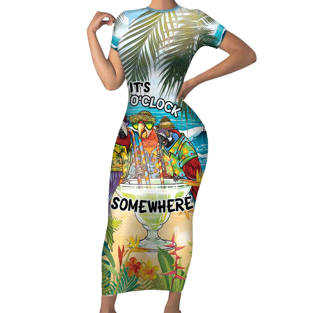 It's 5 o'clock Somewhere Family Matching Short Sleeve Bodycon Dress and Hawaiian Shirt Beach Party LT7 Mom's Dress Colorful - Polynesian Pride