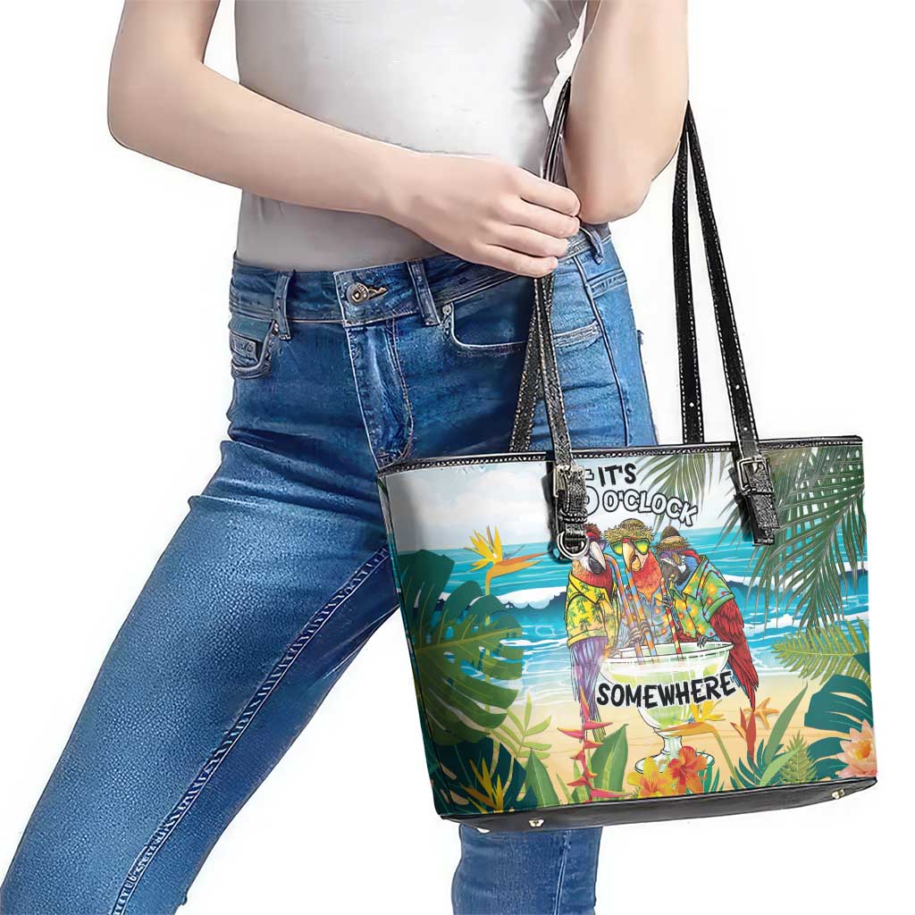 It's 5 o'clock Somewhere Leather Tote Bag Beach Party - Polynesian Pride