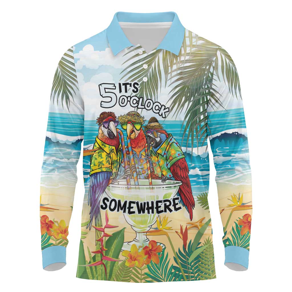 It's 5 o'clock Somewhere Long Sleeve Polo Shirt Beach Party - Polynesian Pride