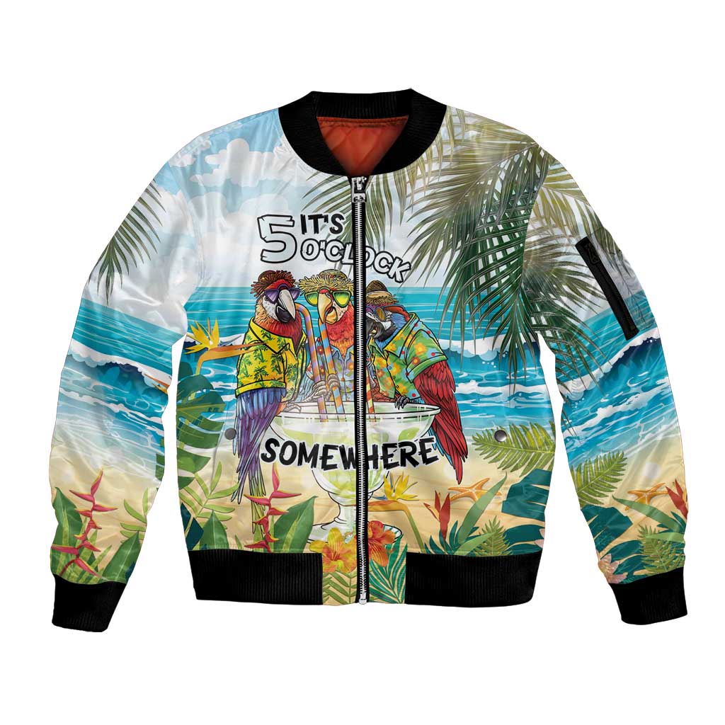 It's 5 o'clock Somewhere Sleeve Zip Bomber Jacket Beach Party - Polynesian Pride