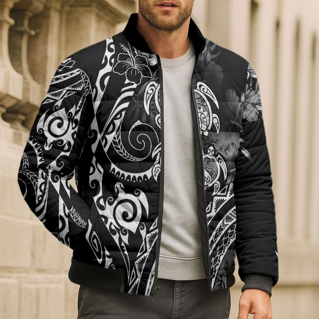 Aloha Hawaii Turtles Floral Bomber Puffer Jacket Obsidian Glaze