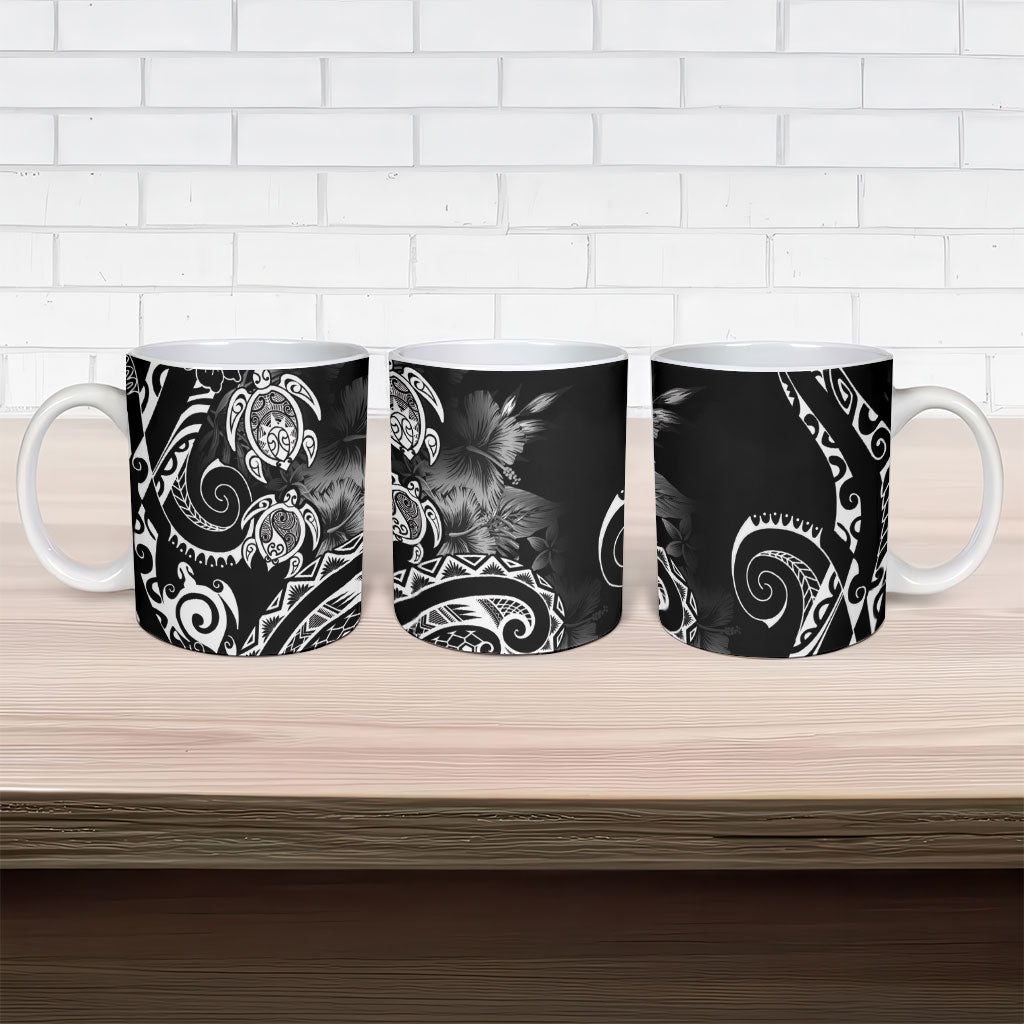 Aloha Hawaii Turtles Floral Ceramic Mug Obsidian Glaze
