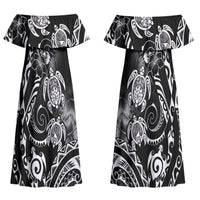 Aloha Hawaii Turtles Floral Couples Matching Off Shoulder Maxi Dress and Hawaiian Shirt Obsidian Glaze LT7 - Polynesian Pride