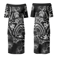 Aloha Hawaii Turtles Floral Couples Matching Puletasi and Hawaiian Shirt Obsidian Glaze LT7 - Polynesian Pride