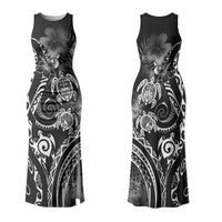 Aloha Hawaii Turtles Floral Couples Matching Tank Maxi Dress and Hawaiian Shirt Obsidian Glaze LT7 - Polynesian Pride