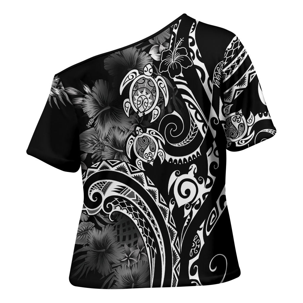 Aloha Hawaii Turtles Floral Cross Shoulder Shirt Obsidian Glaze