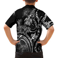Aloha Hawaii Turtles Floral Family Matching Off The Shoulder Long Sleeve Dress and Hawaiian Shirt Obsidian Glaze
