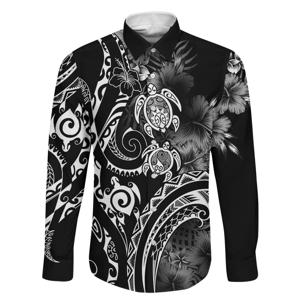 Aloha Hawaii Turtles Floral Family Matching Off The Shoulder Long Sleeve Dress and Hawaiian Shirt Obsidian Glaze