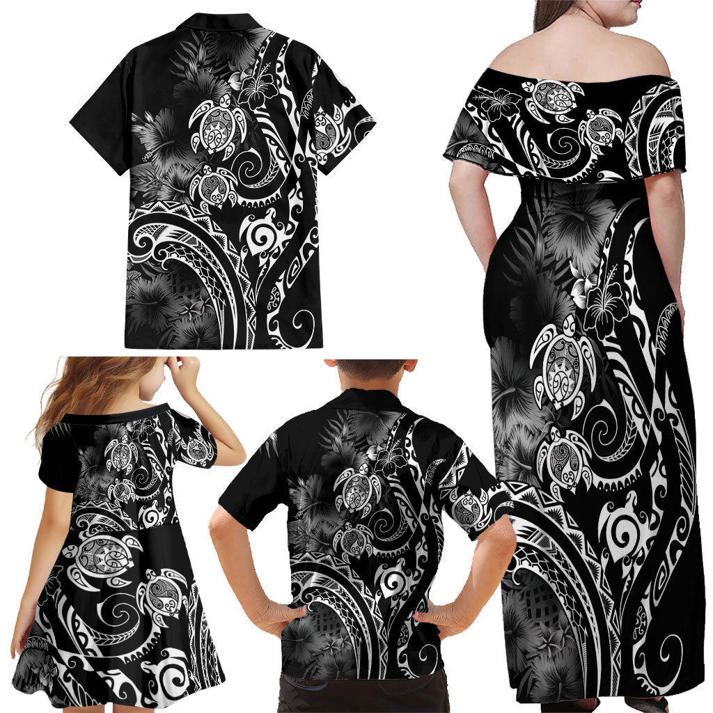 Aloha Hawaii Turtles Floral Family Matching Off Shoulder Maxi Dress and Hawaiian Shirt Obsidian Glaze