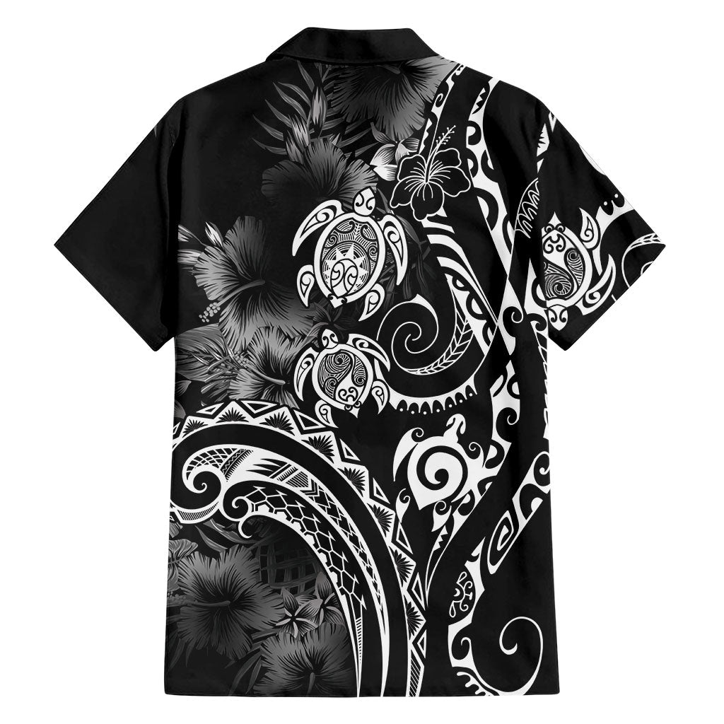 Aloha Hawaii Turtles Floral Family Matching Puletasi and Hawaiian Shirt Obsidian Glaze