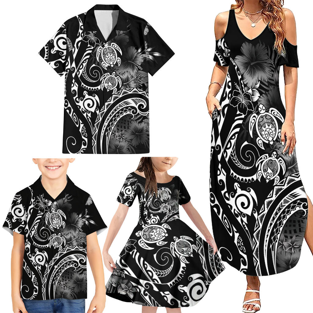 Aloha Hawaii Turtles Floral Family Matching Summer Maxi Dress and Hawaiian Shirt Obsidian Glaze