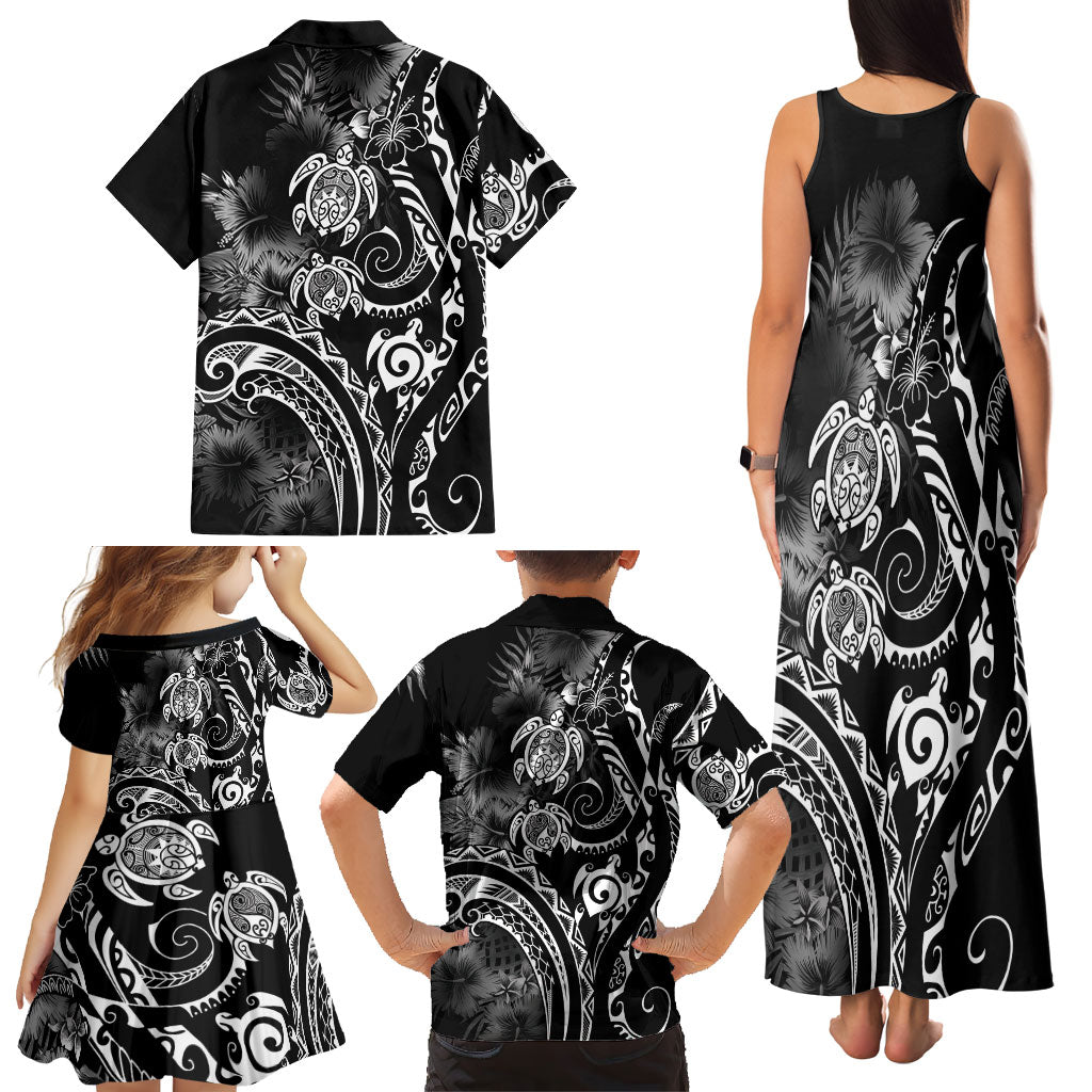 Aloha Hawaii Turtles Floral Family Matching Tank Maxi Dress and Hawaiian Shirt Obsidian Glaze