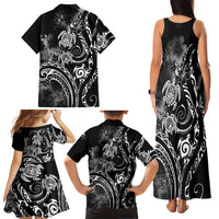 Aloha Hawaii Turtles Floral Family Matching Tank Maxi Dress and Hawaiian Shirt Obsidian Glaze