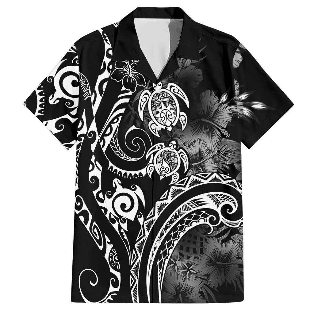 Aloha Hawaii Turtles Floral Hawaiian Shirt Obsidian Glaze LT7 Black - Polynesian Pride