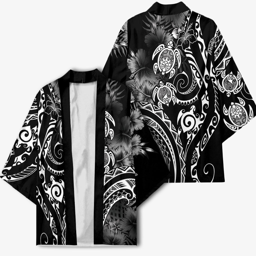Aloha Hawaii Turtles Floral Kimono Obsidian Glaze