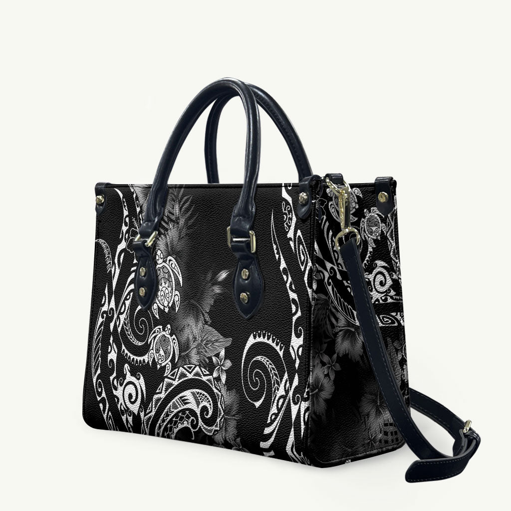 Aloha Hawaii Turtles Floral Leather Bag Obsidian Glaze